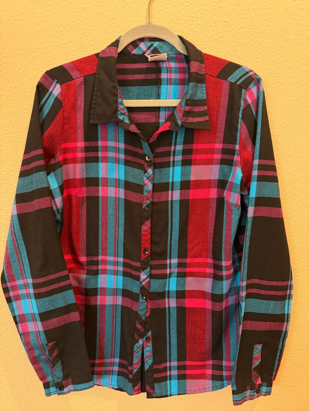 Lost Plaid Button-Down Shirt in Black, Red & Teal